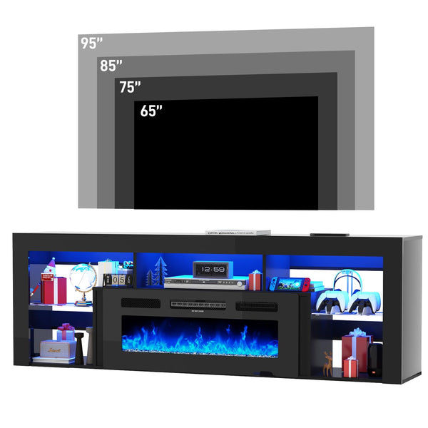 71" Floating Fireplace TV Stand with Electric Fireplace & LED Lights