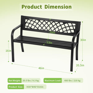 Metal Outdoor Garden Bench with Grid Pattern Backrest