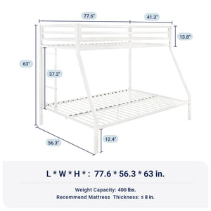 Twin Over Full Metal Bunk Bed with Guardrail