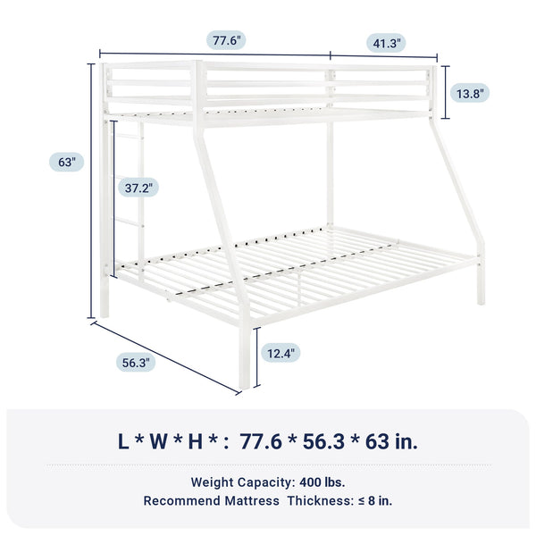 Twin Over Full Metal Bunk Bed with Guardrail