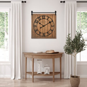 Farmhouse Barn Door Wall Clock – Shiplap Style, Silent, 3D Arabic Numerals, 23"H x 21"W