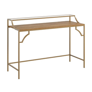 Writing Desk with Glass Shelf – Sindoori Mango & Satin Gold Frame