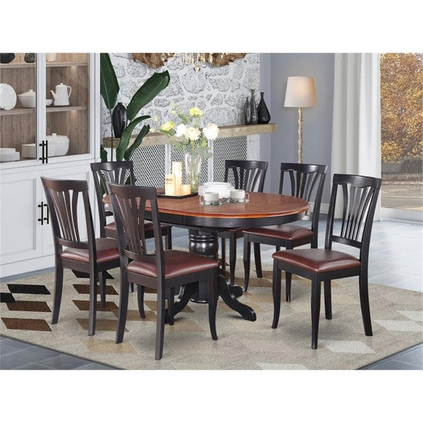 7-Piece Oval Dining Table Set with Butterfly Leaf & 6 Faux Leather Chairs