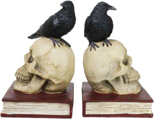 Gothic Raven Skull Bookends Set