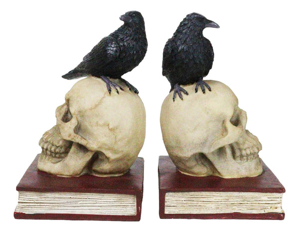 Gothic Raven Skull Bookends Set
