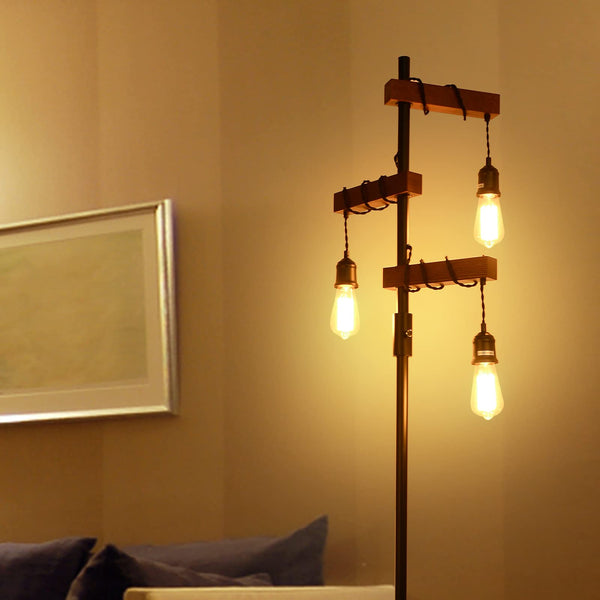 Wood Floor Lamp with Dimmable 3-Head Design