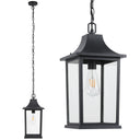 Large Outdoor Pendant Light – Black Aluminum Hanging Lantern with Adjustable Chain