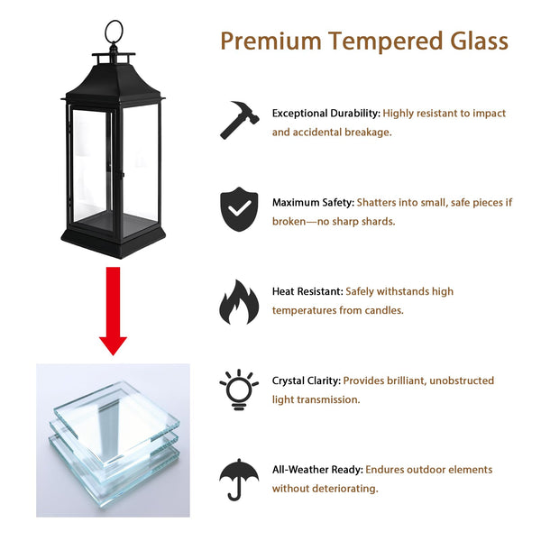 Black Metal Candle Lantern Set of 2 with Glass Panels