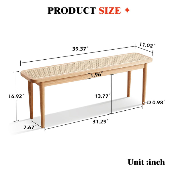 Solid Oak Wood Bench with Rattan Detail
