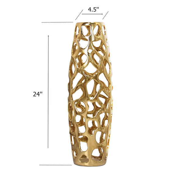 Gold Ceramic Floor Vase 24 Inch