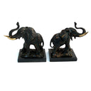 Cast Metal Elephant Bookends with Bronzed Finish on Black Marble Base