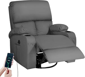 Swivel Rocker Recliner Chair with Massage, Heat & USB Charging
