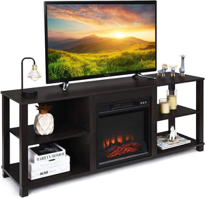 TV Stand with Adjustable Shelves and Fireplace Opening – Fits Up to 65" TVs