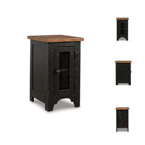 Rustic Farmhouse Chair Side End Table with Cabinet Door