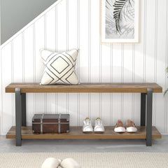 Entryway Bench with Shoe Storage, Industrial Style, 47"