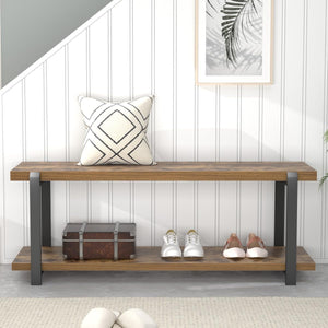 Entryway Bench with Shoe Storage, Industrial Style, 47"
