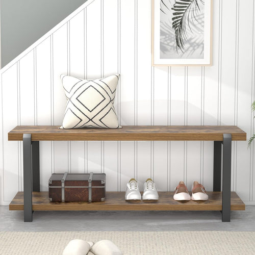 Entryway Bench with Shoe Storage, Industrial Style, 47"