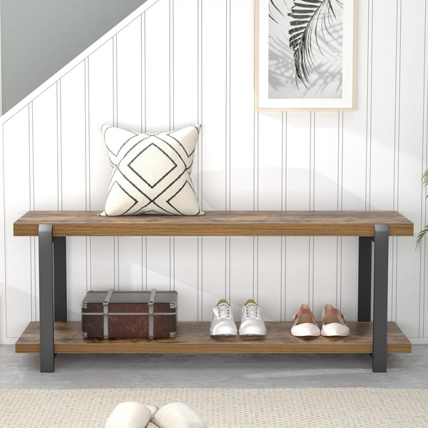 Entryway Bench with Shoe Storage, Industrial Style, 47"