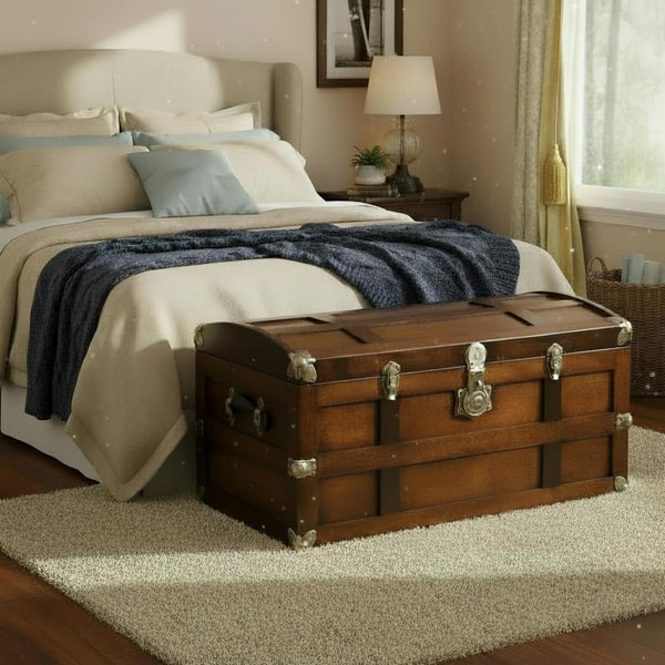 Amish Hand-Crafted Maple Steamer Trunk with Cedar Tray & Brass Lock