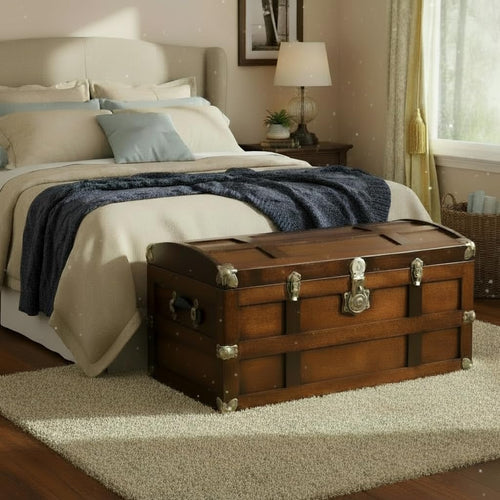 Solid Maple Wood Steamer Trunk Hope Chest with Cedar Tray & Brass Lock