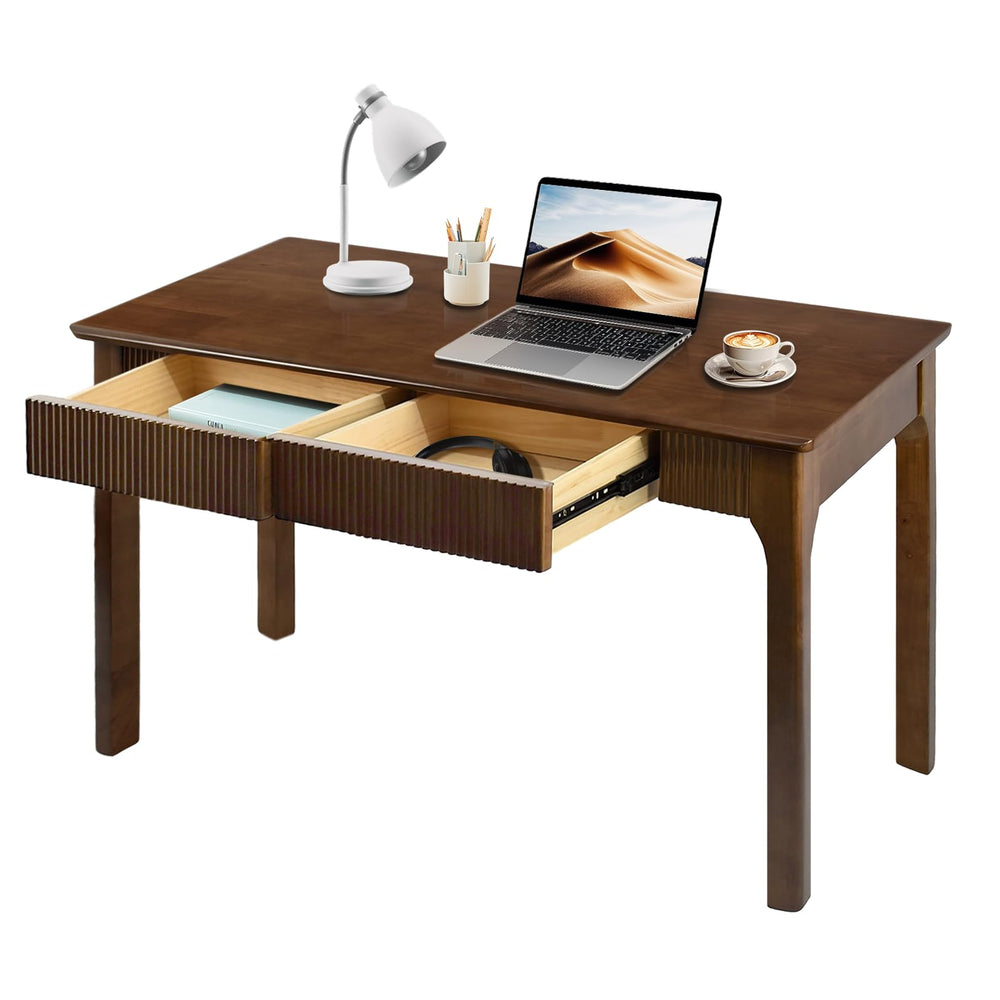Mid-Century Modern Solid Wood Writing Desk with 2 Drawers