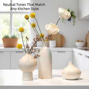 White Ceramic Vase Set of 3 – Stone Texture Decorative Pottery