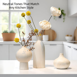 White Ceramic Vase Set of 3 – Stone Texture Decorative Pottery