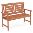 Outdoor 2-Person Wood Patio Bench with Armrests & Inclined Backrest