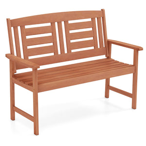 Outdoor 2-Person Wood Patio Bench with Armrests & Inclined Backrest
