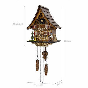Cuckoo Clock for Wall – 12 Melodies, Night Mode, Handcrafted Wooden House