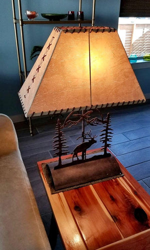 Rustic Elk Table Lamp with Faux Rawhide Shade