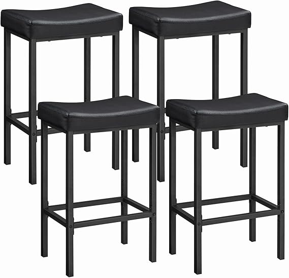 Counter Height Bar Stools with PU Leather Saddle Seat — Set of 2, 3, or 4