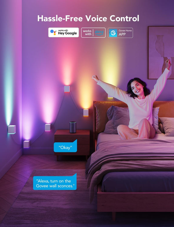 RGBIC LED Wall Sconces with Music Sync & Adjustable Cables