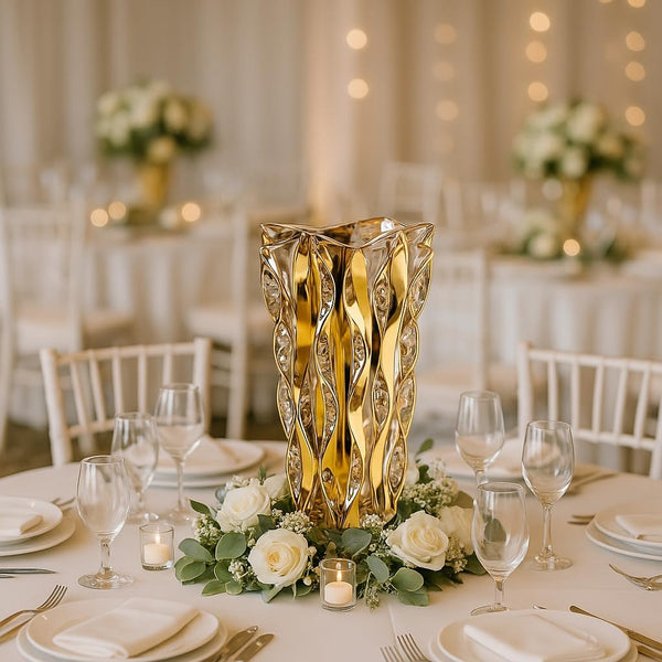 Gold Crystal Glass Flower Vase – 12 Inch Handmade European Design