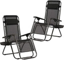 Zero Gravity Outdoor Lounge Chairs Set of 2 with Cup Holder & Pillow