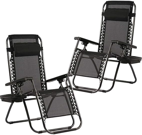 Zero Gravity Outdoor Lounge Chairs Set of 2 with Cup Holder & Pillow