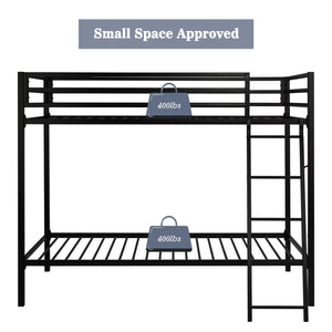 Twin Over Twin Metal Bunk Bed with Ladder and Guardrail