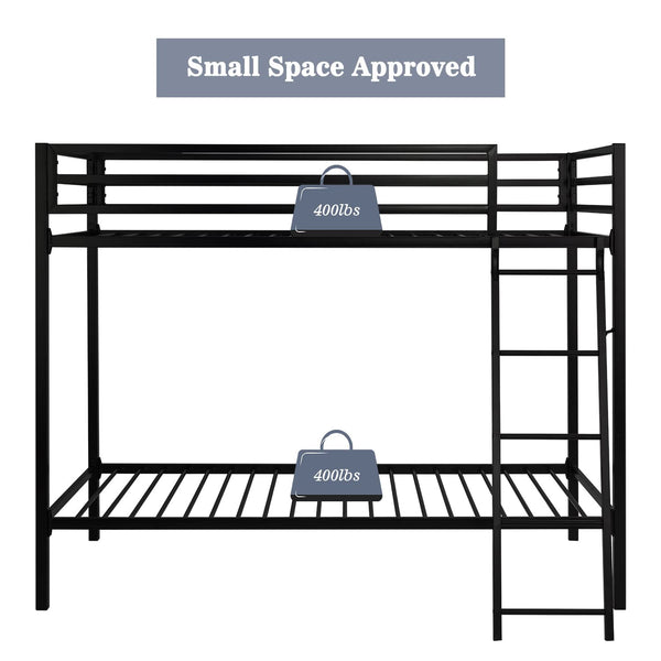 Twin Over Twin Metal Bunk Bed with Ladder and Guardrail