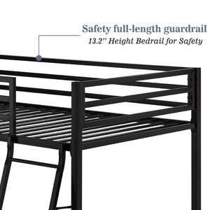 Twin Over Twin Metal Bunk Bed with Ladder and Guardrail