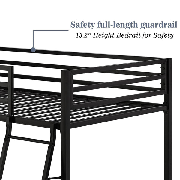 Twin Over Twin Metal Bunk Bed with Ladder and Guardrail