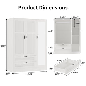 Armoire Wardrobe Closet with Mirror & Drawers