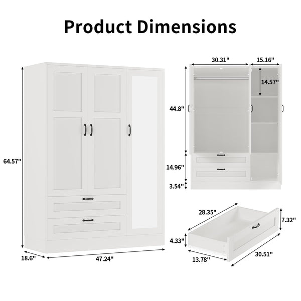 Armoire Wardrobe Closet with Mirror & Drawers