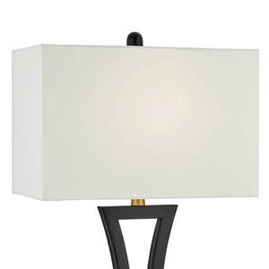Modern Table Lamps with USB Ports – Set of 2, Black Metal, Rectangular Shade, 31" Tall