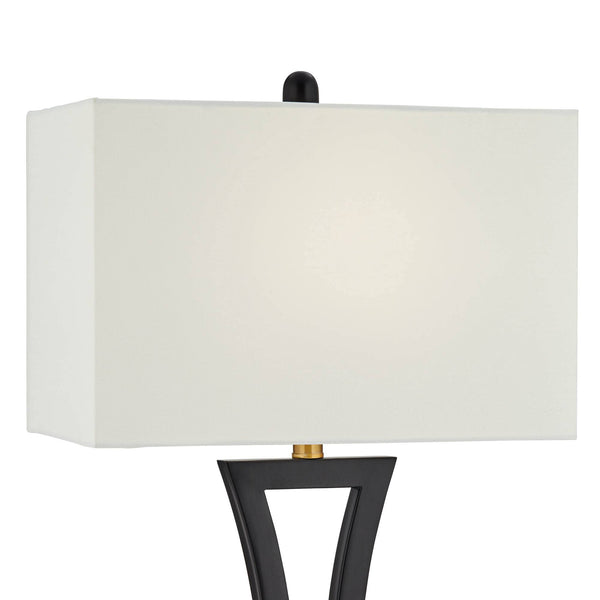 Modern Table Lamps with USB Ports – Set of 2, Black Metal, Rectangular Shade, 31" Tall