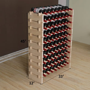 Pine Wood 80-Bottle Freestanding Wine Rack Floor Standing Stackable Storage