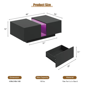 LED Coffee Table with Storage & Sliding Drawers