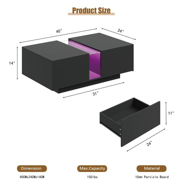 LED Coffee Table with Storage & Sliding Drawers