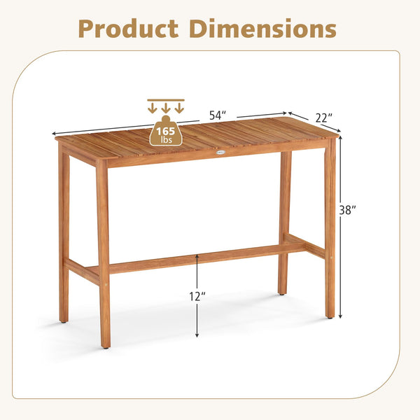 Acacia Wood Outdoor Bar Table 54" x 22" x 38"