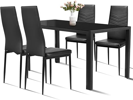 5-Piece Faux Marble Dining Table Set with 4 Cushioned Chairs