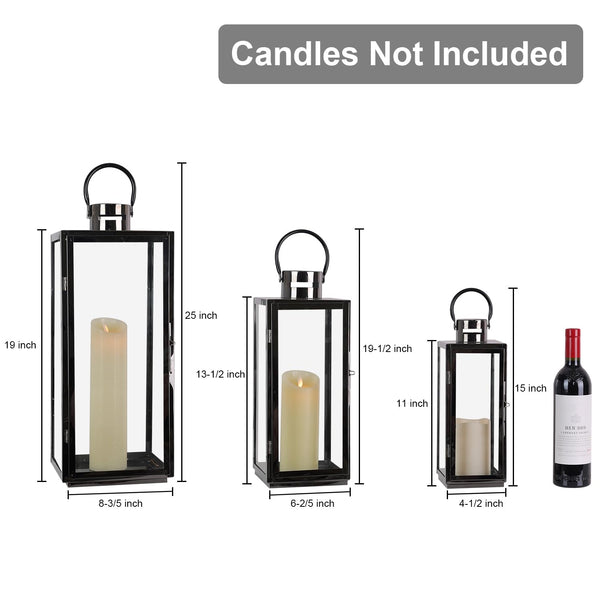 Stainless Steel Outdoor Indoor Candle Lanterns Set of 3